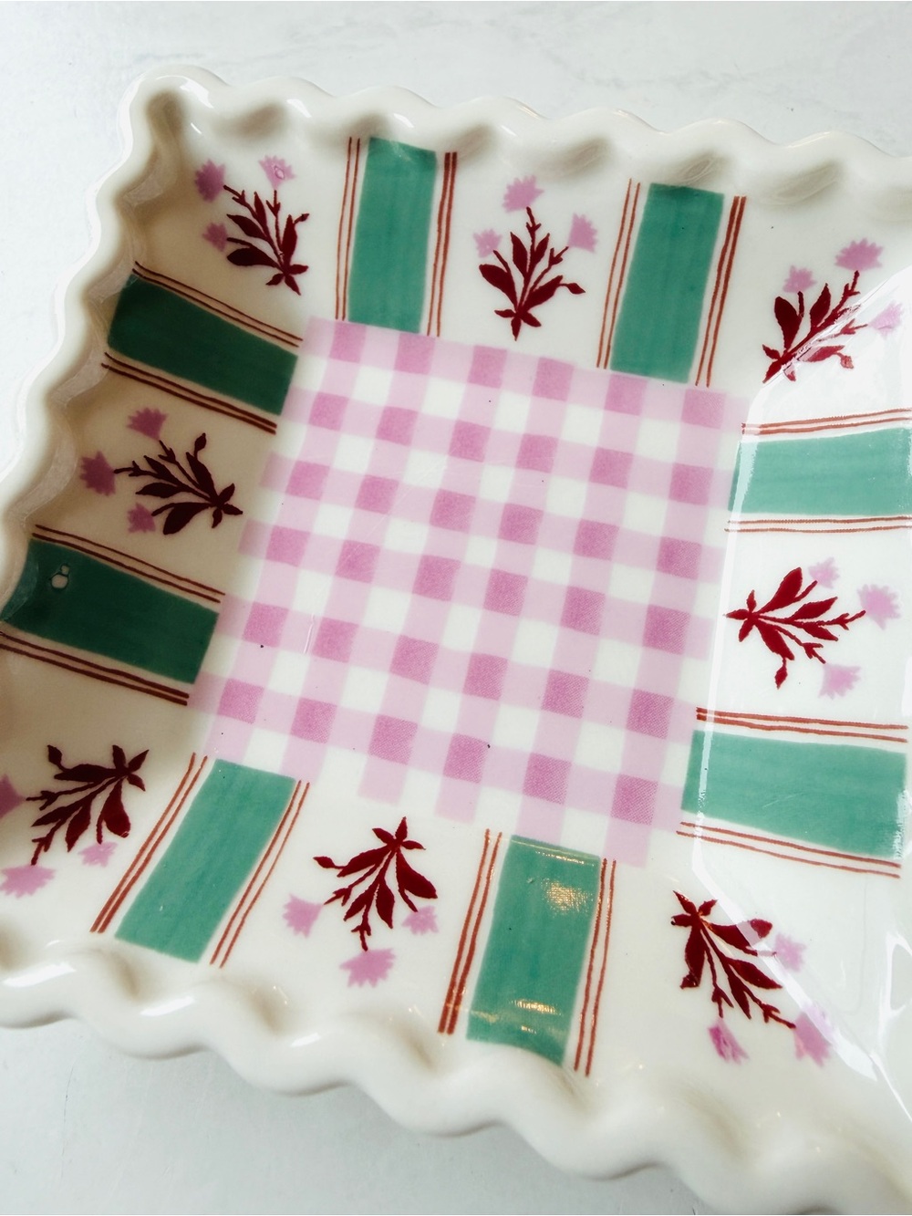 NEW Anthropologie Georgia Stoneware Trinket Dish, Pink & Green - Picture 4 of 7